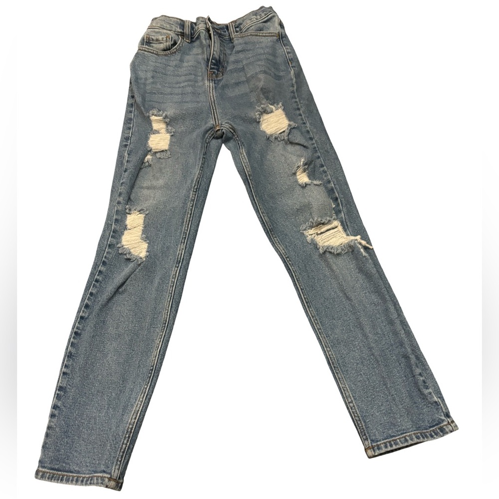 Fashion Nova Blue Distressed Straight Leg Jeans